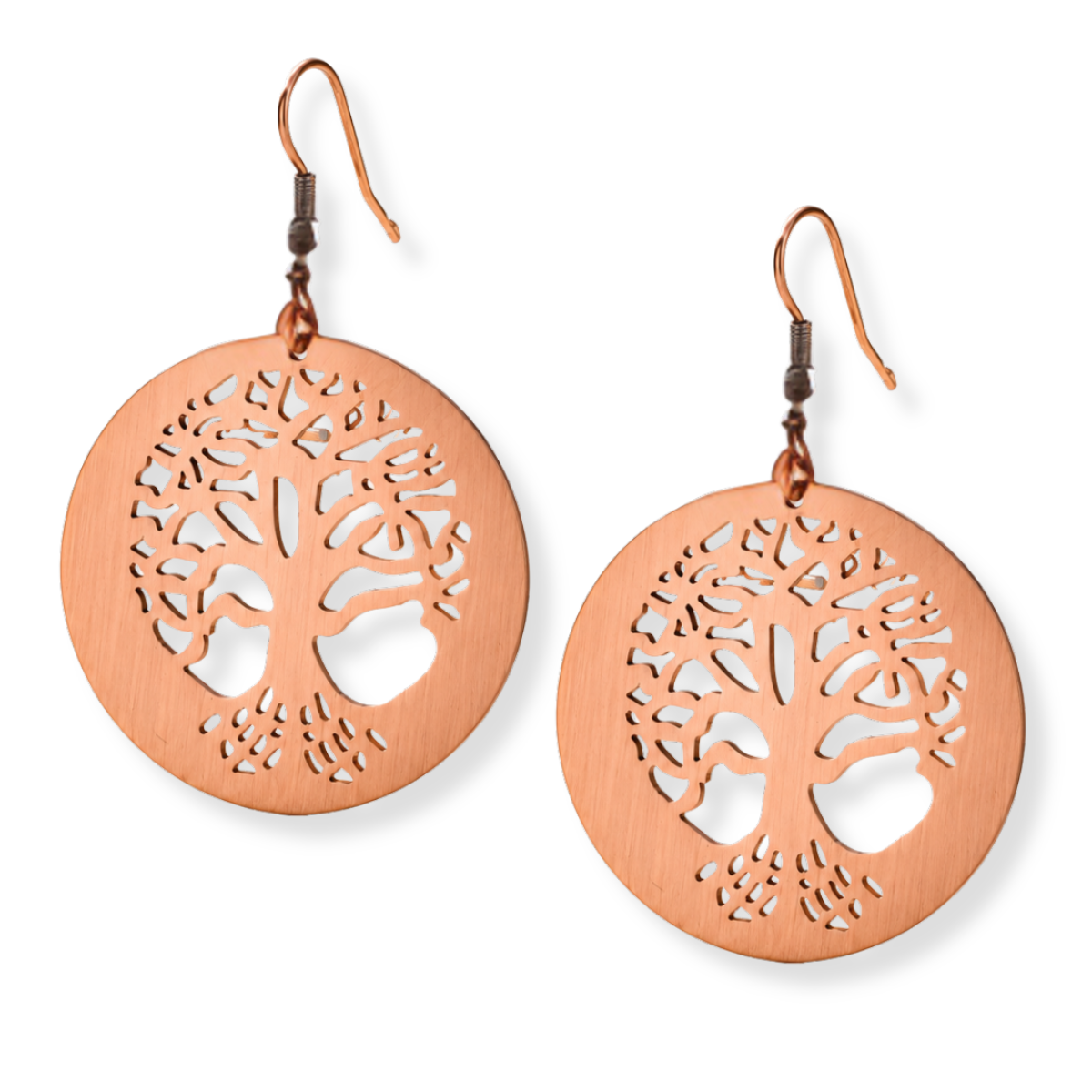 pair of pure copper tree of life earrings