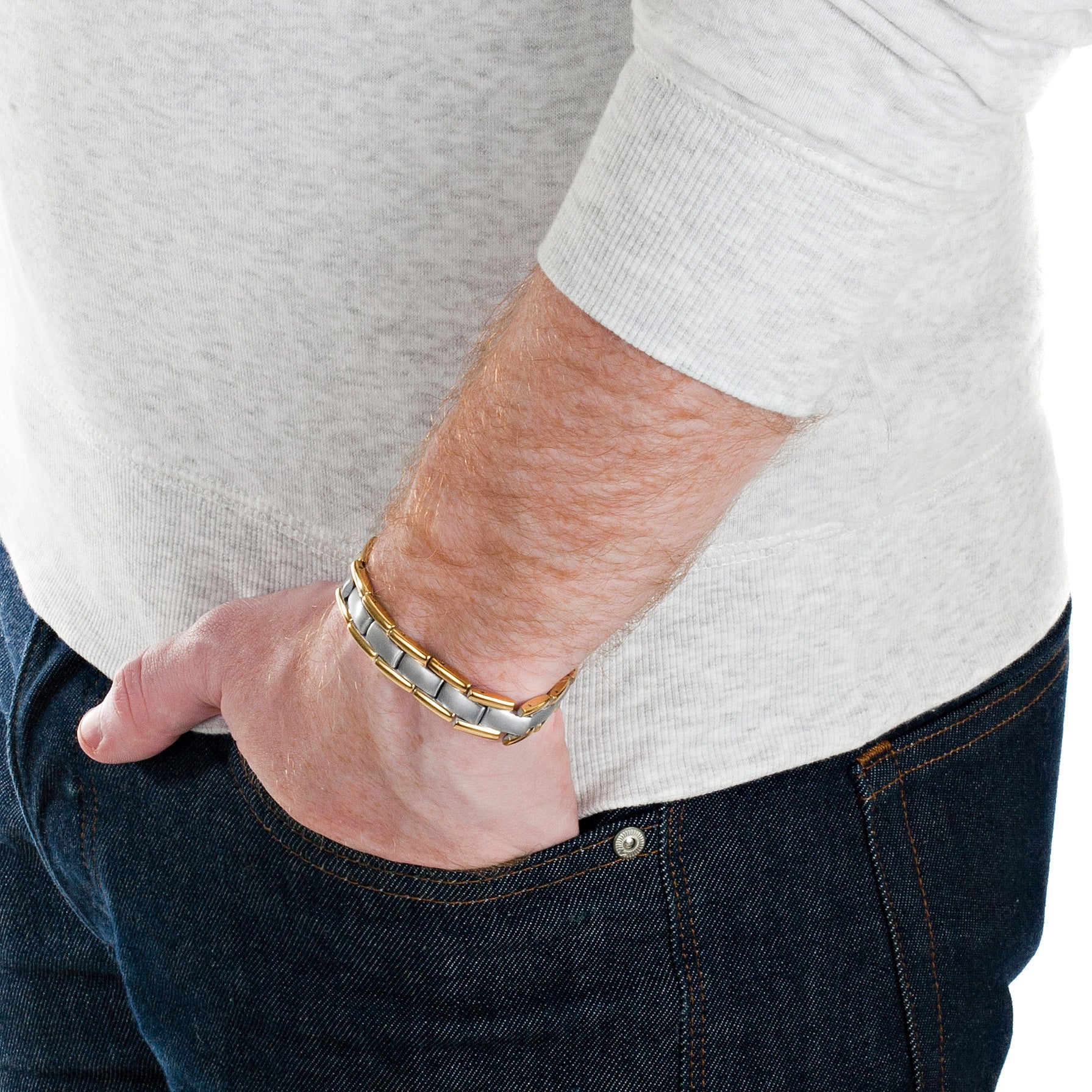 Mens Double Row Titanium Magnetic Therapy Bracelet - Two Tone