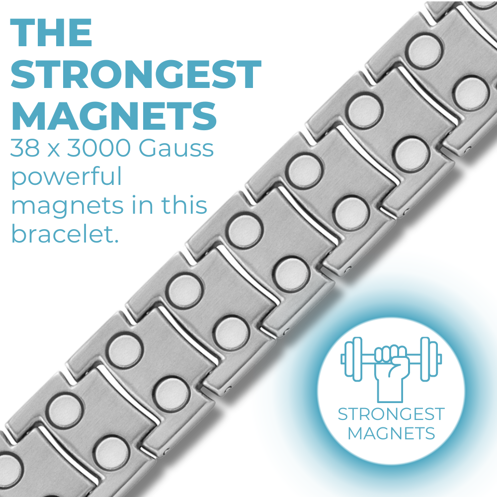 Mens Magnetic Bracelet Hi Power Double Magnets On Each Link Silver