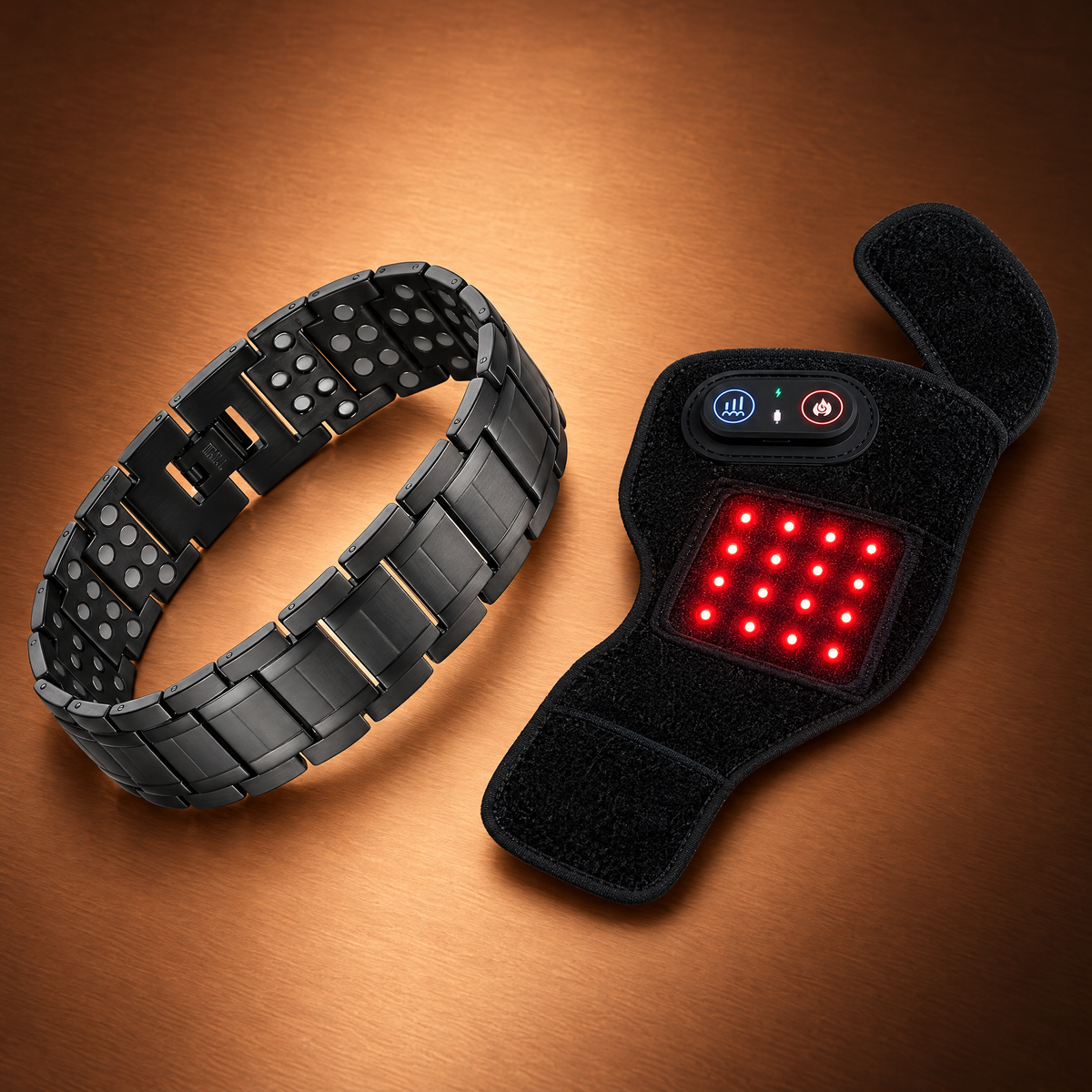 6-Magnet Titanium Bracelet & Red Light Therapy Wrap Set