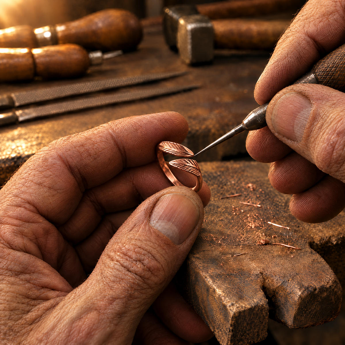 Arrow Copper Ring at the jeweller's workbench