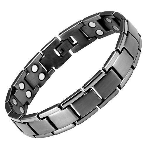 New Mens Gunmetal Double Row Titanium Magnetic Bracelet + Free Adjuster Gift Box
