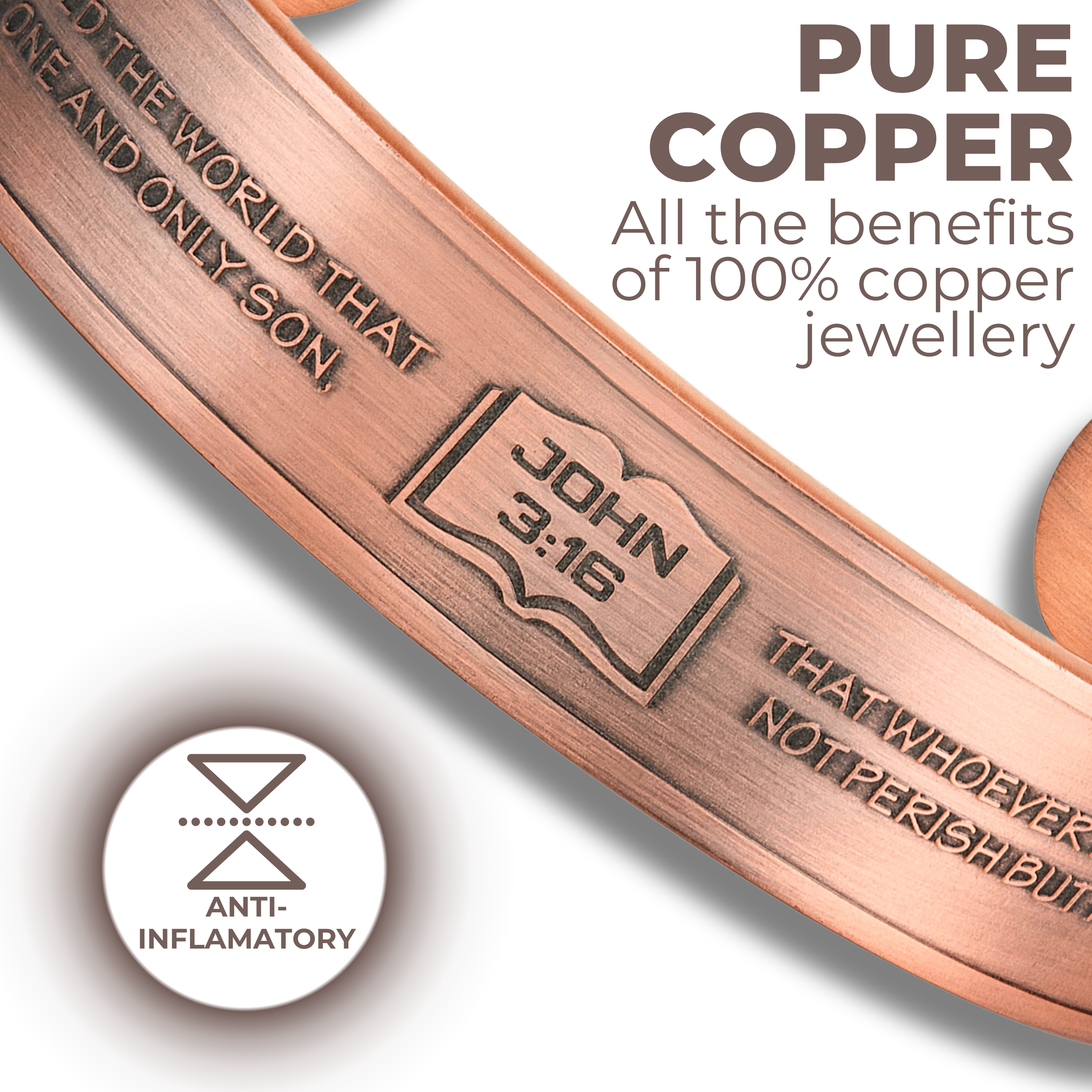 Willis Judd Mens Copper Bangle John 3:16 verse