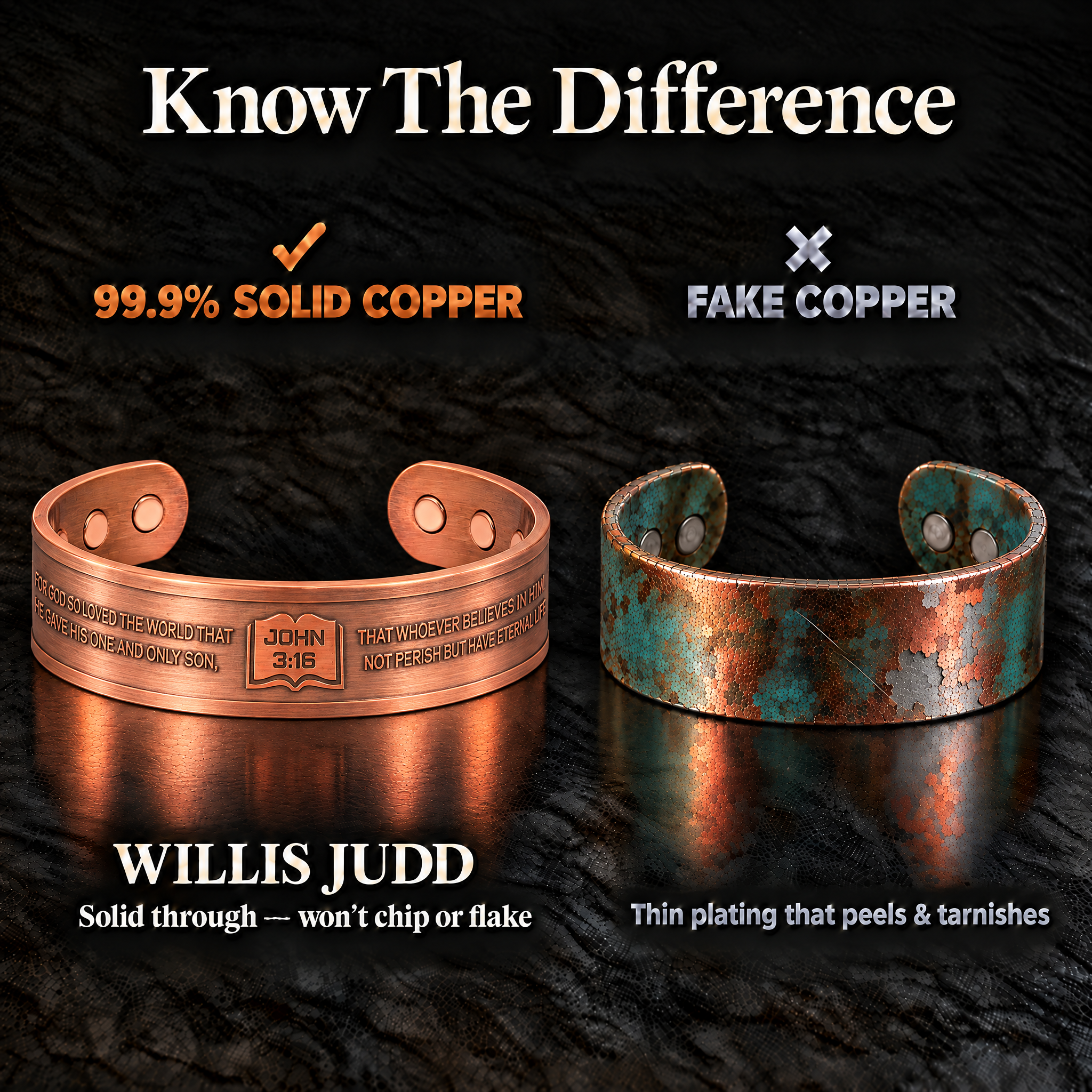 Willis Judd Mens Copper Bangle John 3:16 verse
