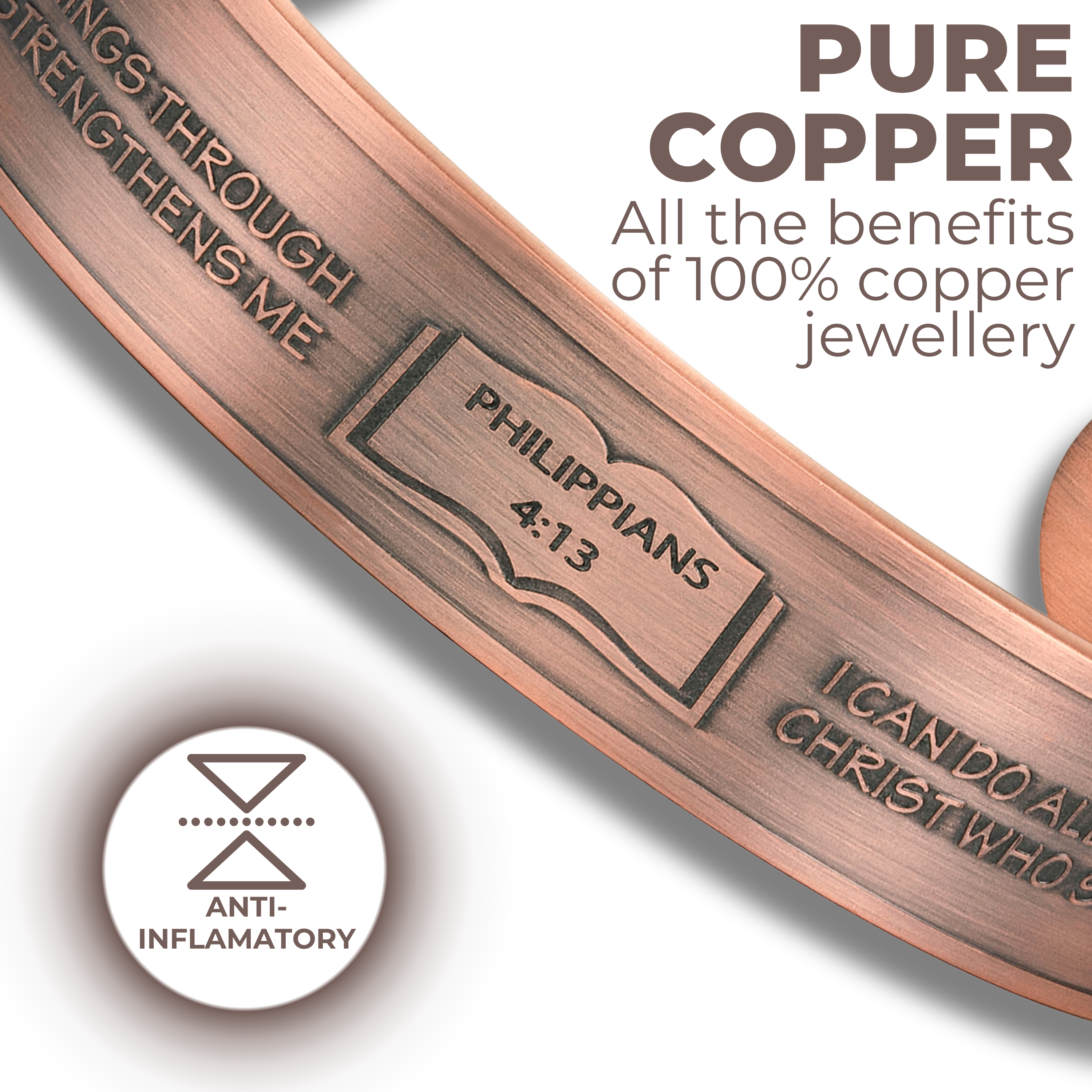 Willis Judd Mens Copper Bangle Philippians 4:13 verse
