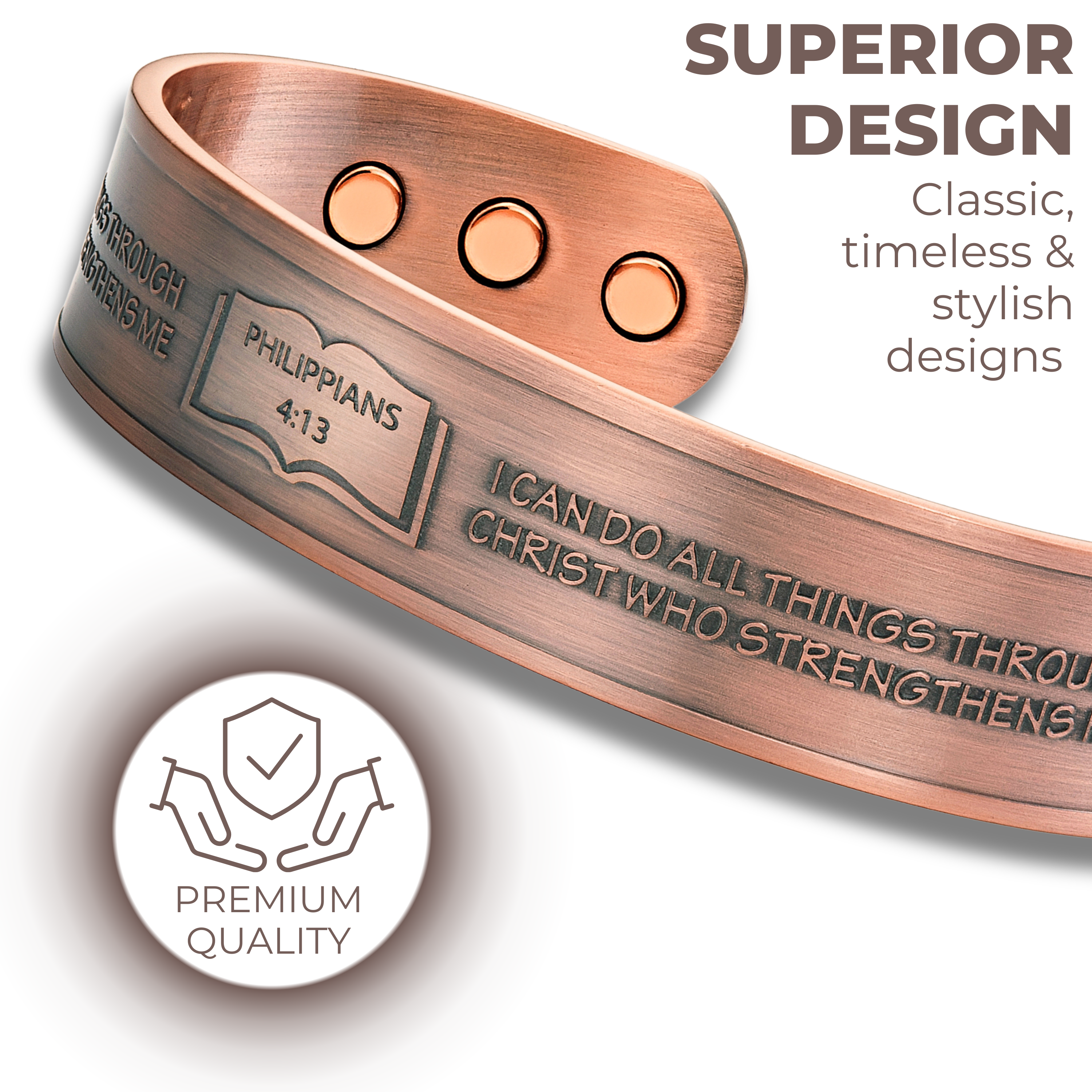 Willis Judd Mens Copper Bangle Philippians 4:13 verse
