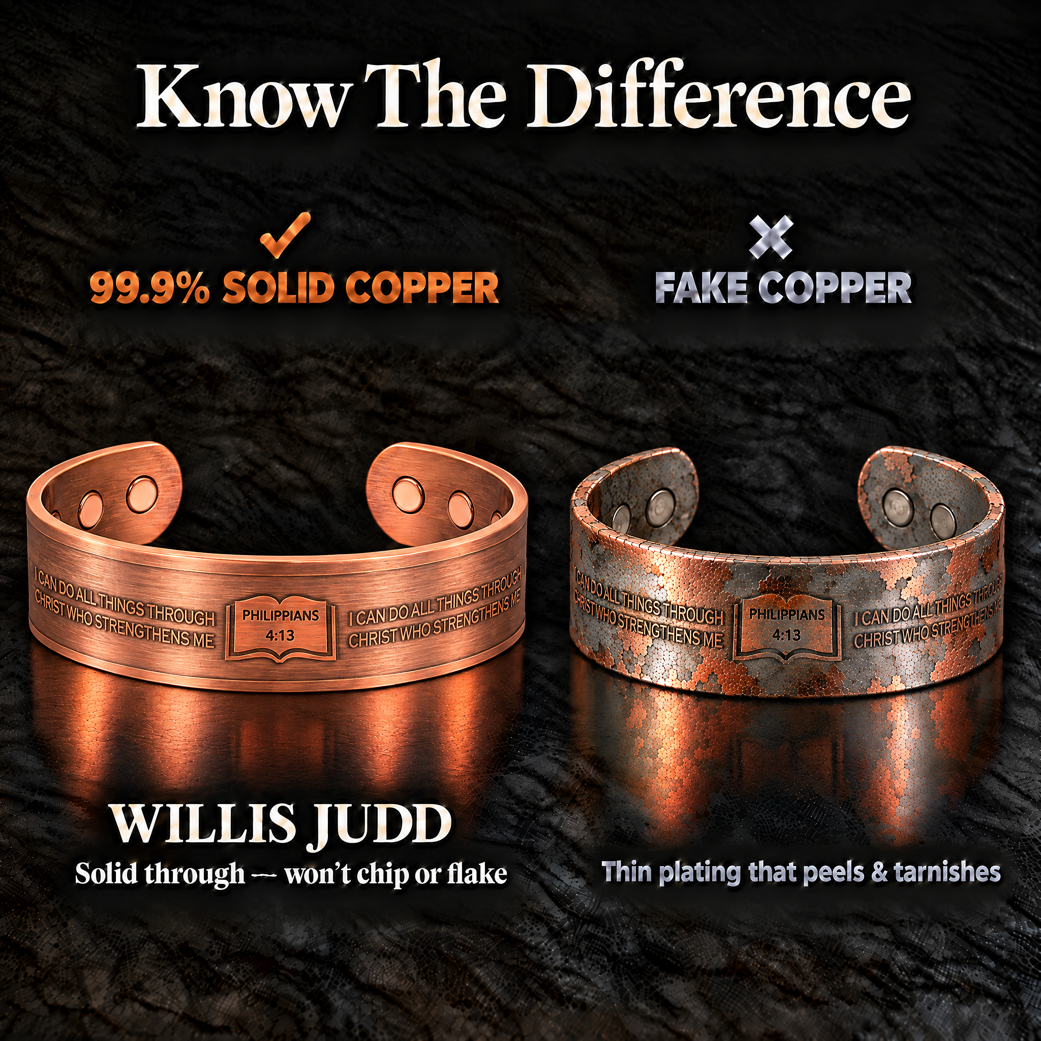 Willis Judd Mens Copper Bangle Philippians 4:13 verse