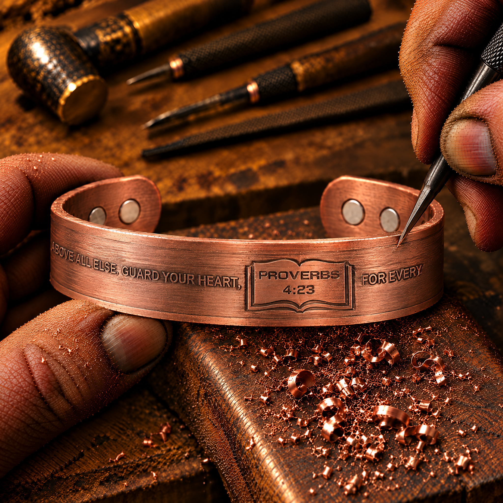 Willis Judd Mens Copper Bangle Proverbs 4:23