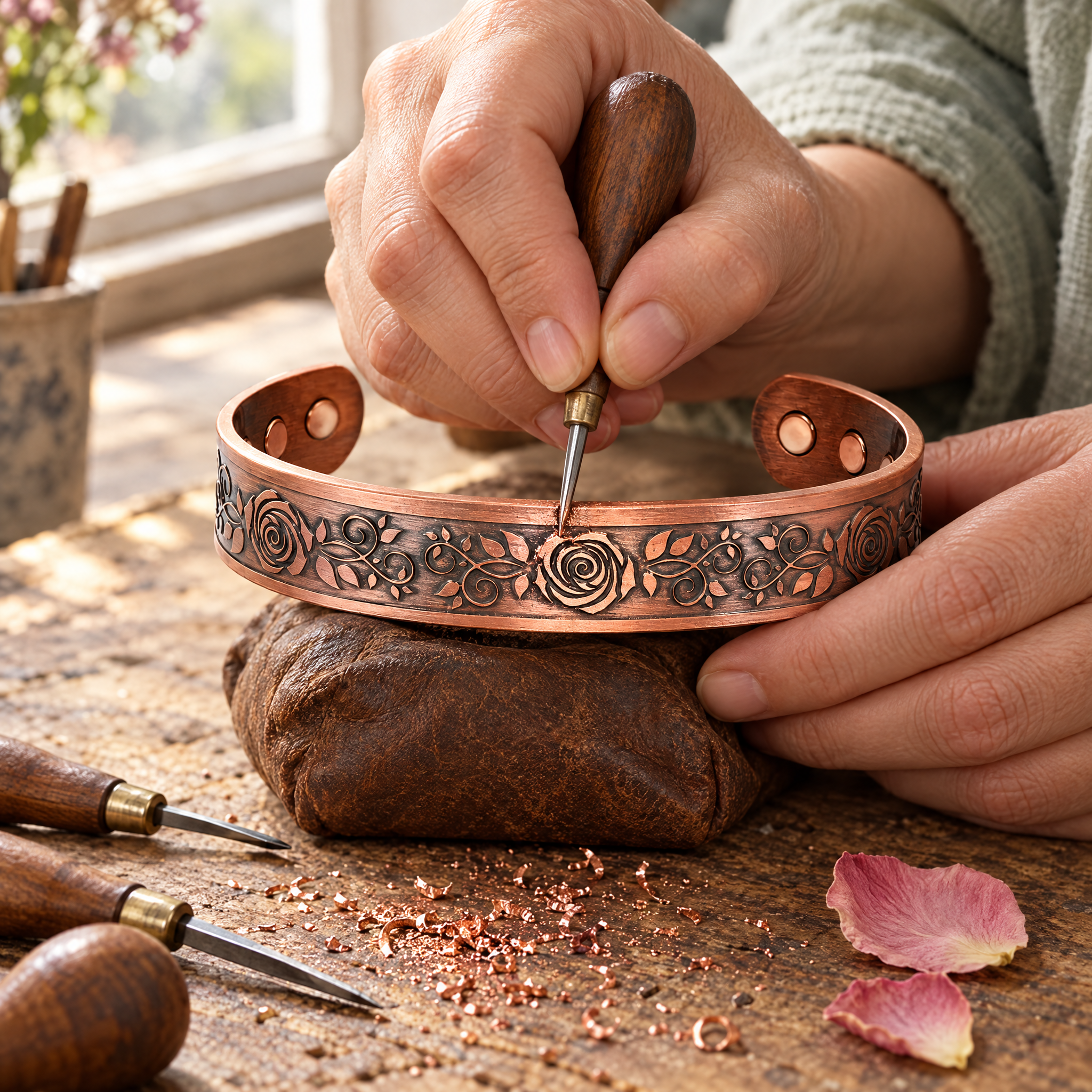 Willis Judd Ladies Copper Wild Rose Bangle