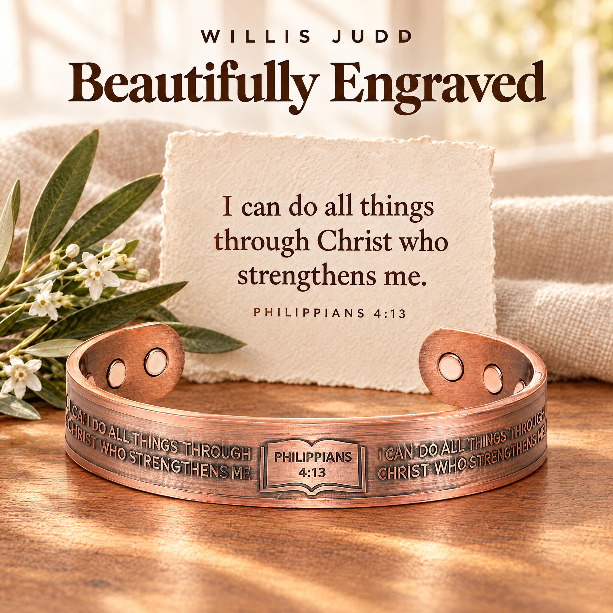Willis Judd Ladies / Mens Copper Bangle Philippians 4:13