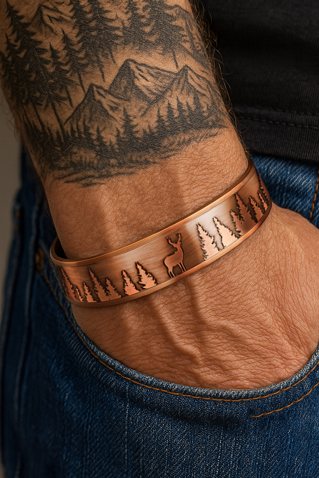 Mens Copper Magnetic Bangle Bracelet Deer - New Design