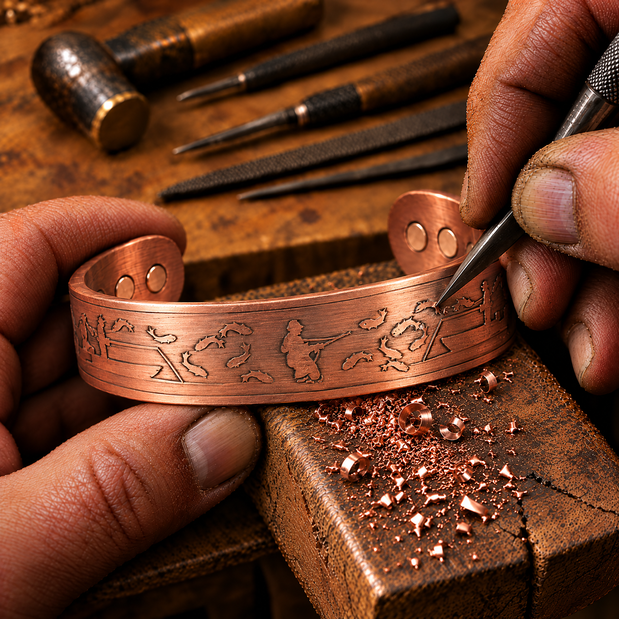 Willis Judd Mens Copper Bangle for Fisherman