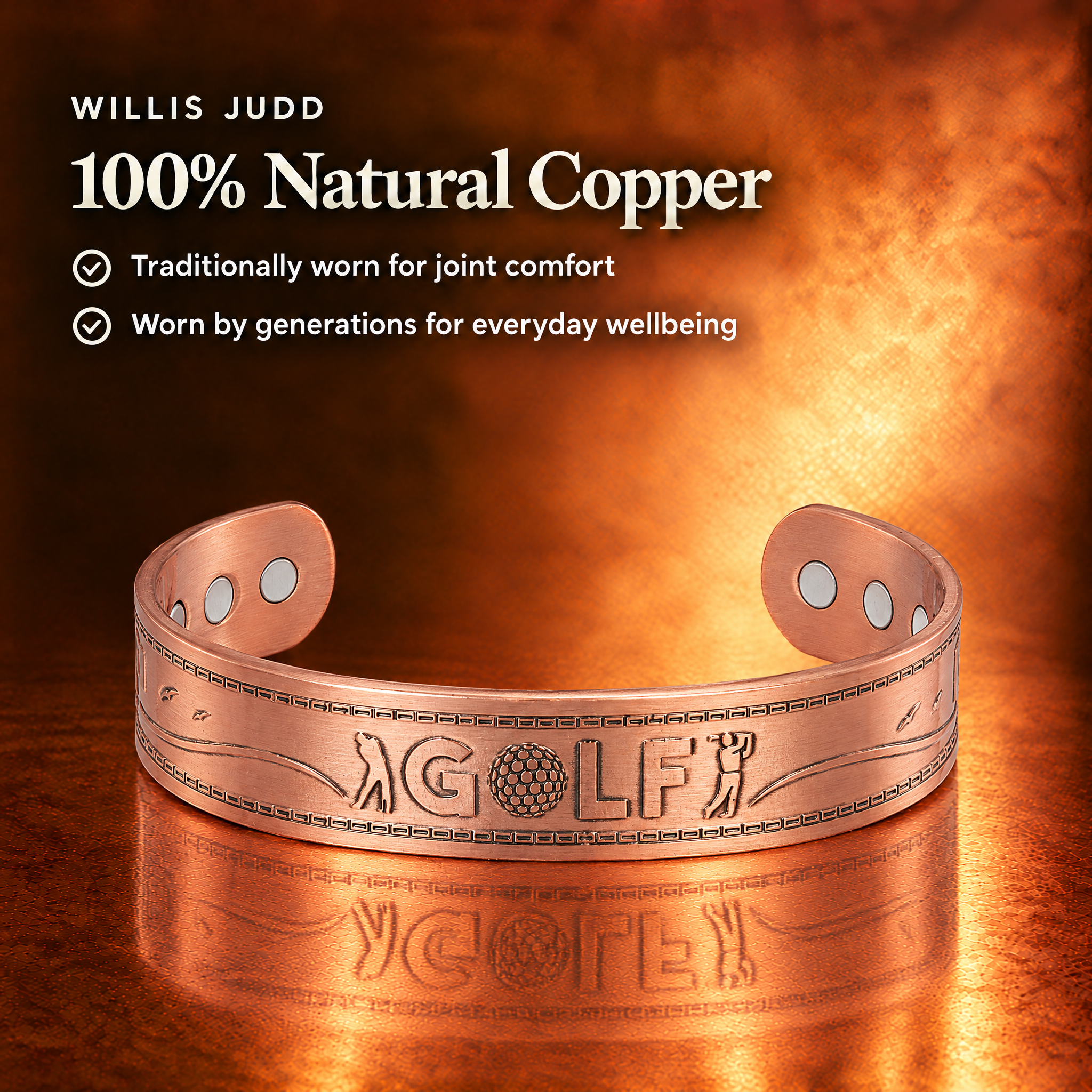 Willis Judd Mens Copper Bangle Golf Bracelet