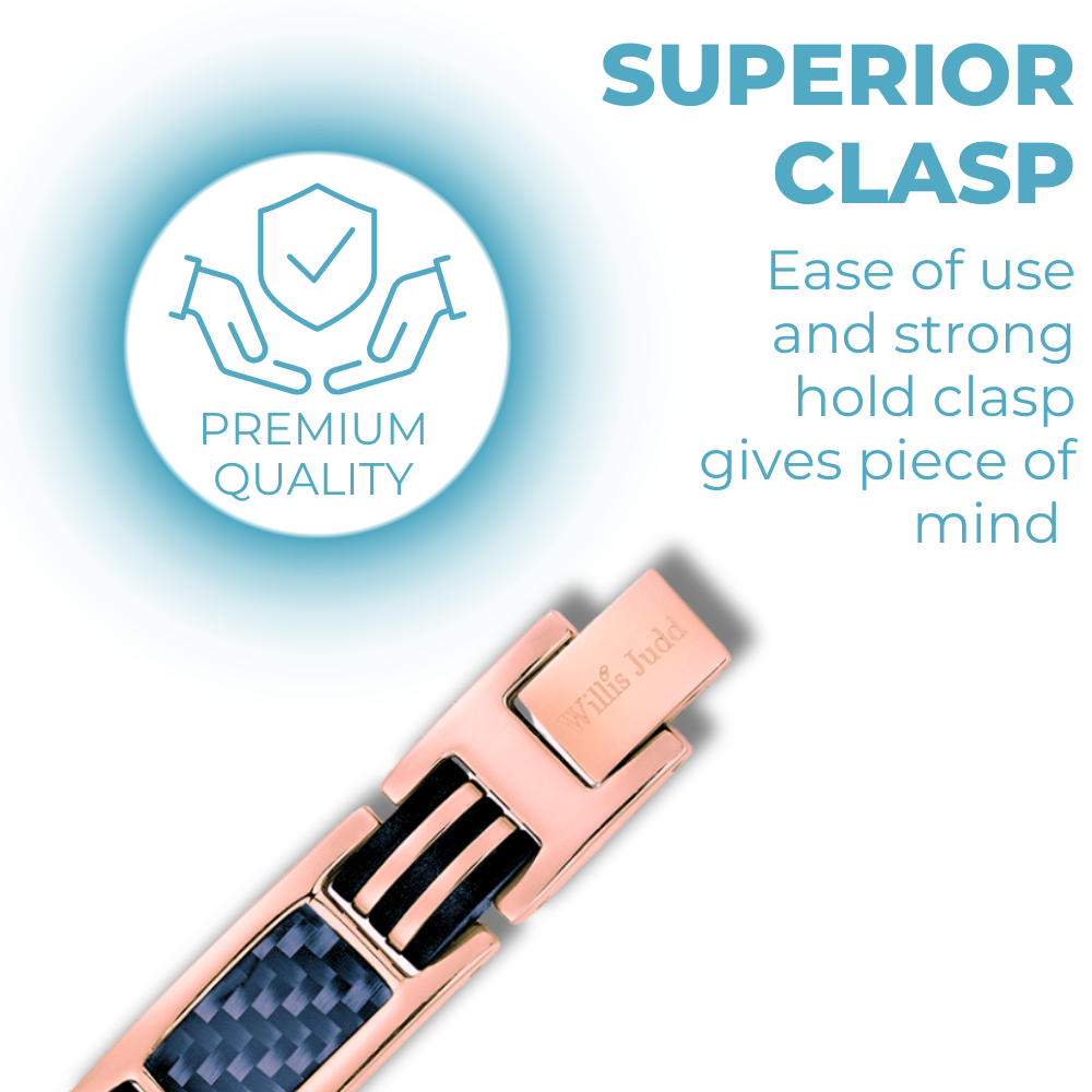 Men's Rose Gold Tone Magnetic Bracelet - Black Carbon Fibre