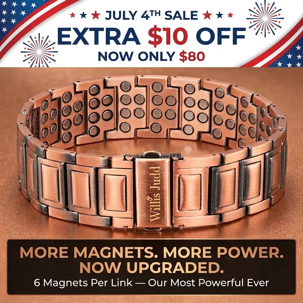 Mens Copper Magnetic Bracelet 6 Magnets 4th July Special