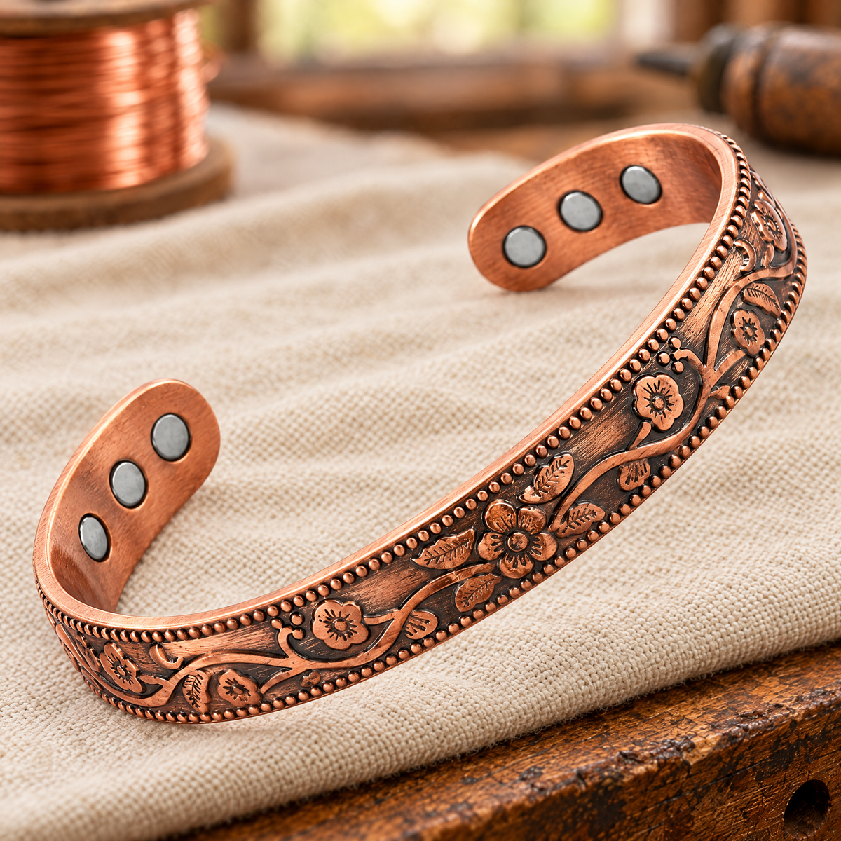 Wildflower Copper Cuff close-up detail